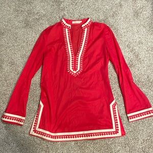 Tory Burch Tunic Top, Coral with cream detail EUC Size 8
